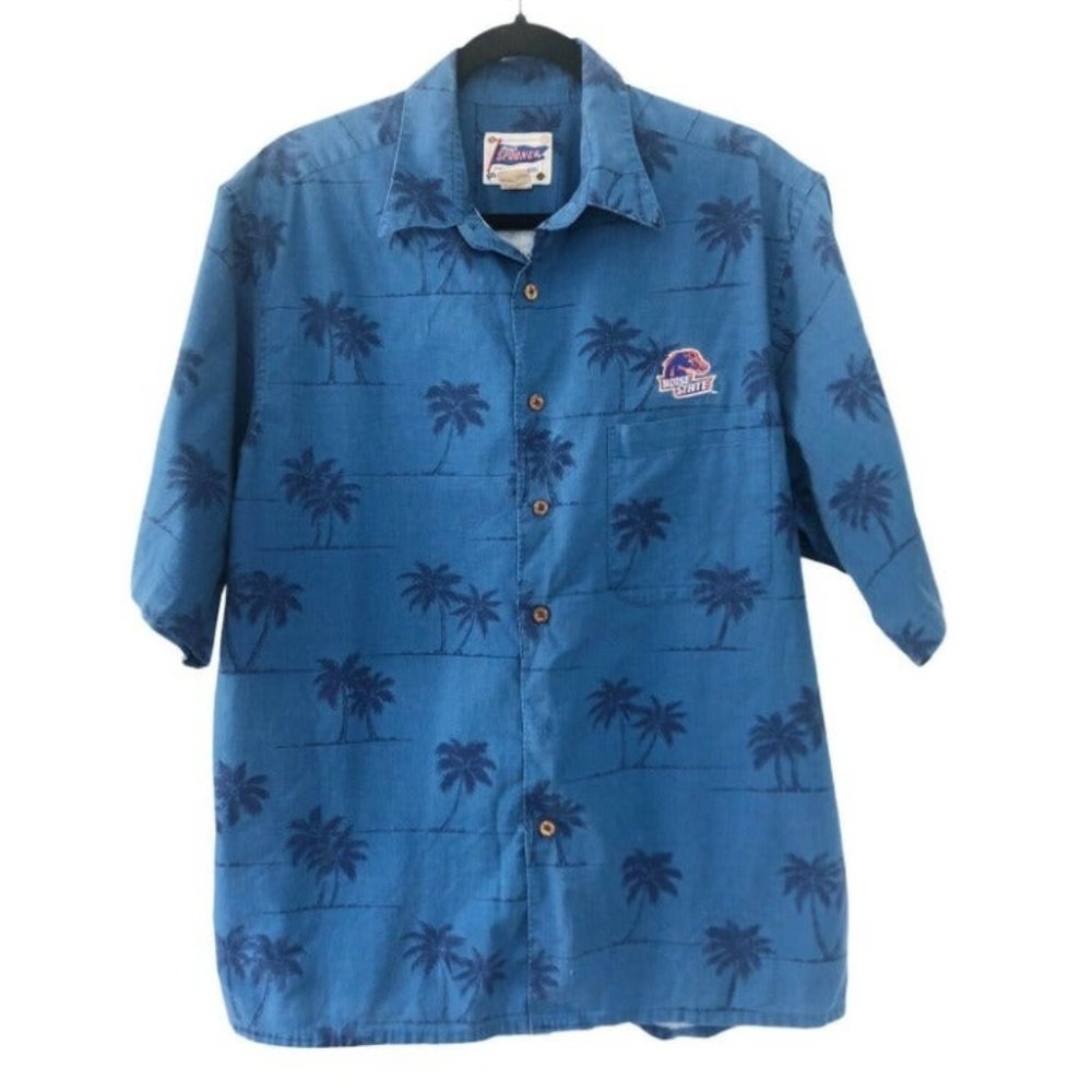 Reyn Spooner Blue Hawaiian Shirt Boise Broncos L